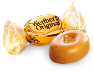 Werther's Original candies, one wrapped, one unwrapped.